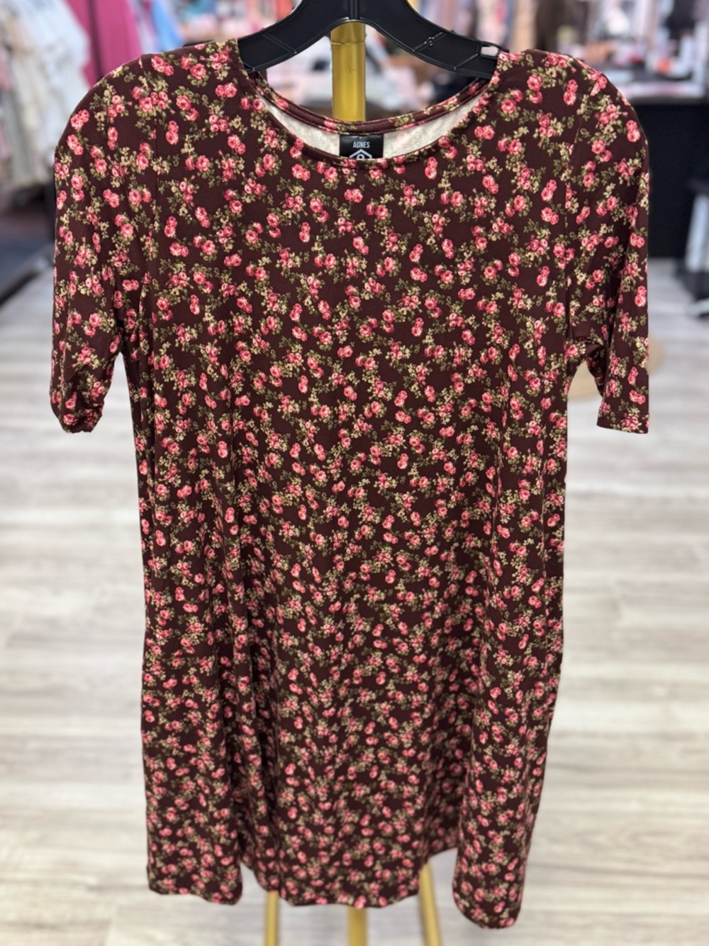Agnes & Dora Brown Dress with Pink Floral Print